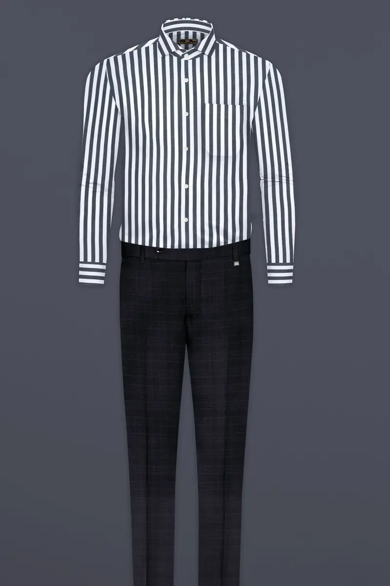 Iridium Gray And Bright White Twill Striped Cotton Shirt 6