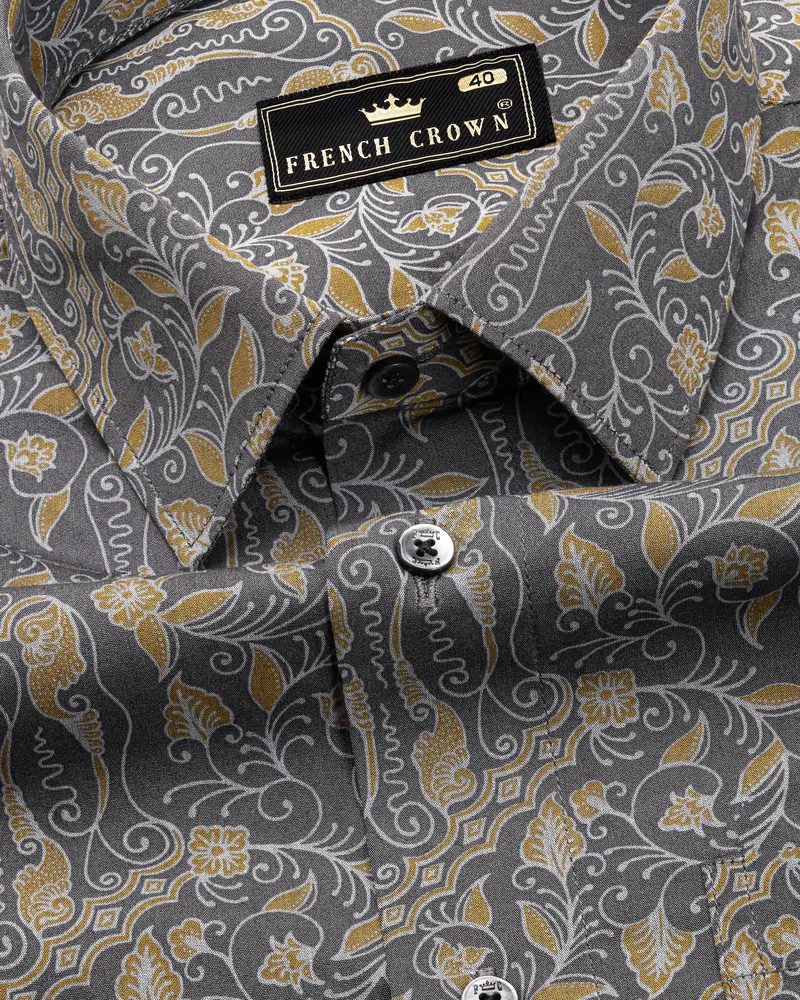 Iridium Gray And Himalaya Brown Printed Premium Cotton Shirt 1
