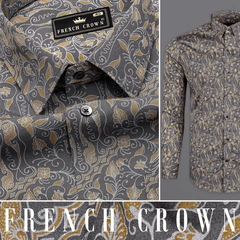 Iridium Gray And Himalaya Brown Printed Premium Cotton Shirt 10
