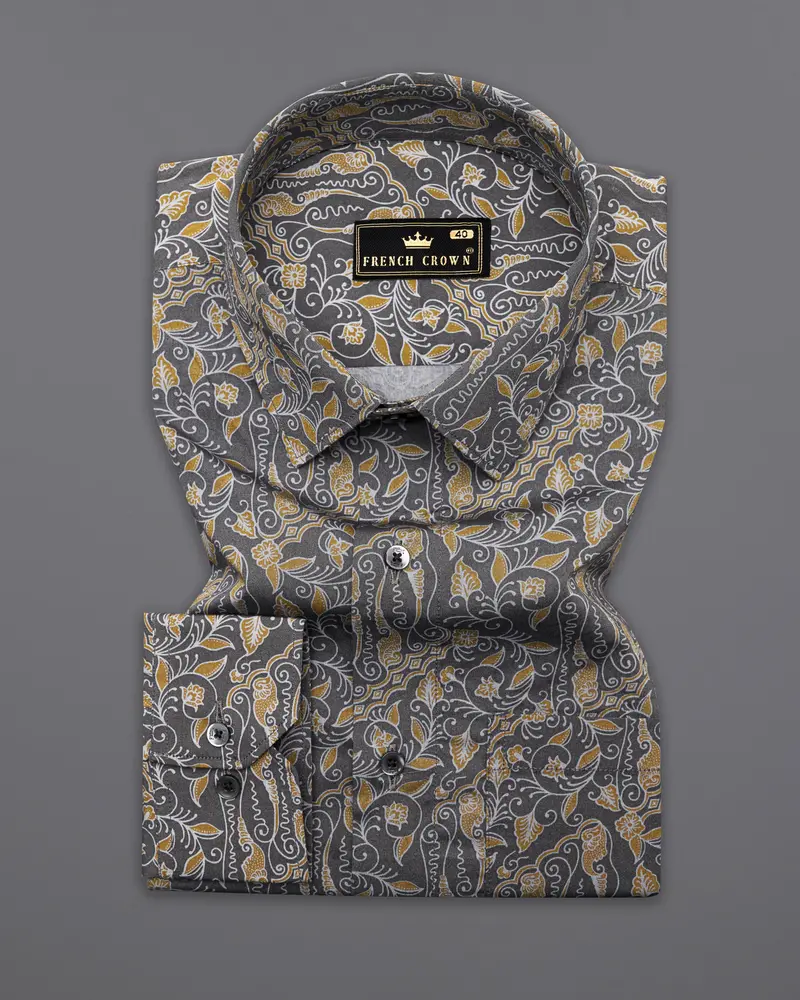 Iridium Gray And Himalaya Brown Printed Premium Cotton Shirt 3