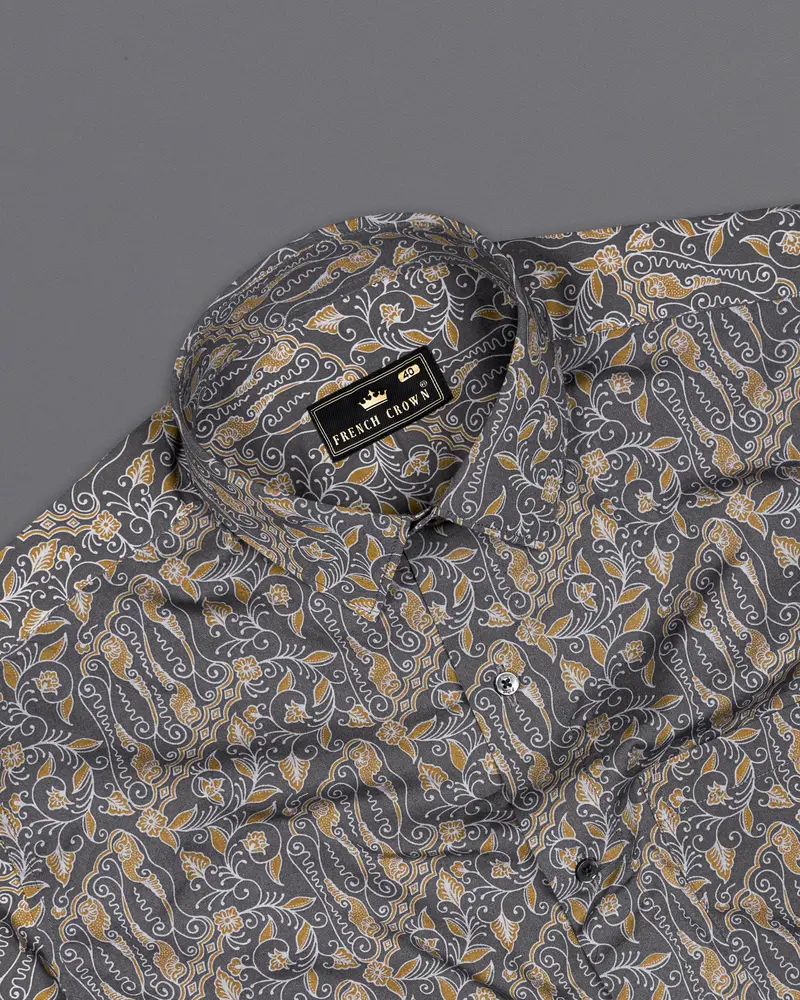 Iridium Gray And Himalaya Brown Printed Premium Cotton Shirt 4