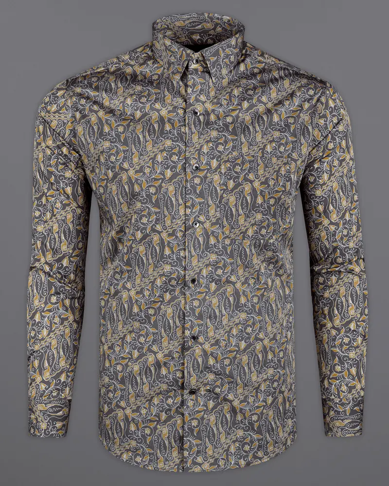 Iridium Gray And Himalaya Brown Printed Premium Cotton Shirt 5