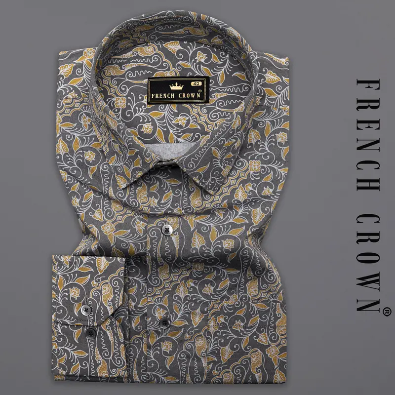 Iridium Gray And Himalaya Brown Printed Premium Cotton Shirt 7