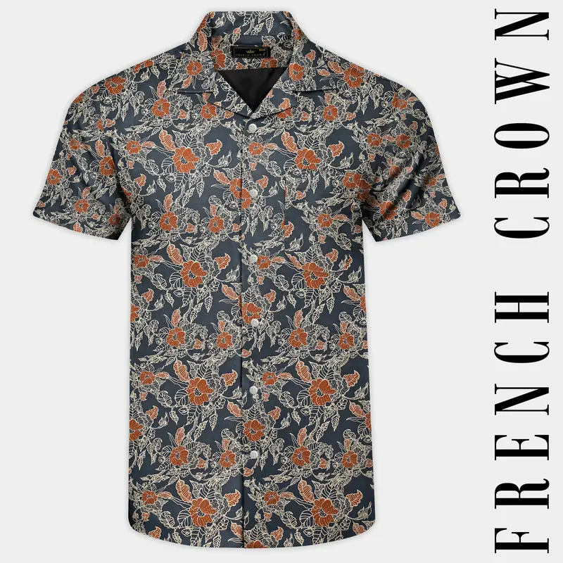 Iridium Gray Floral Printed Premium Cotton Shirt 1