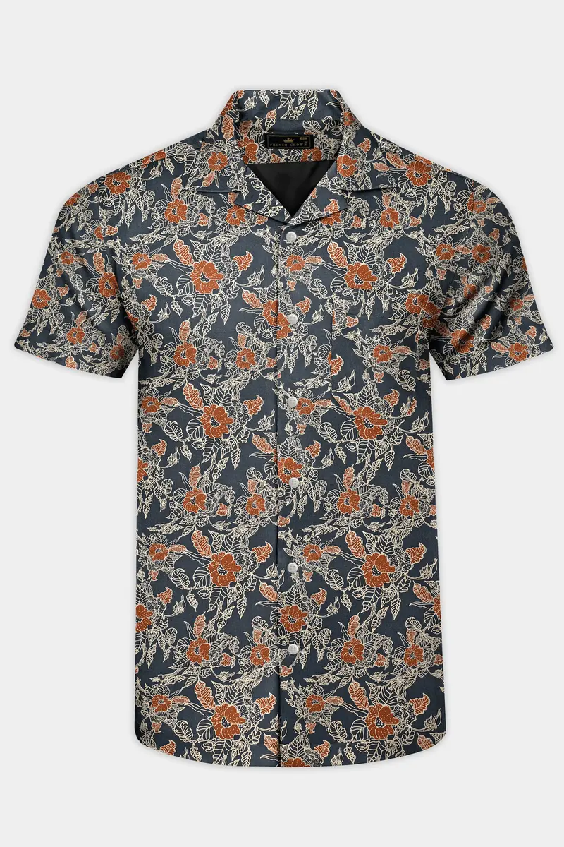 Iridium Gray Floral Printed Premium Cotton Shirt 2