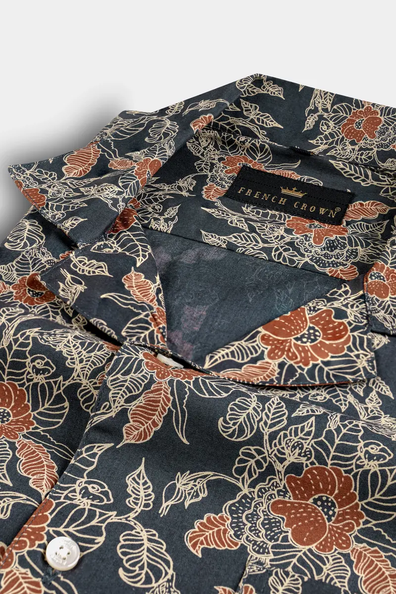 Iridium Gray Floral Printed Premium Cotton Shirt 4