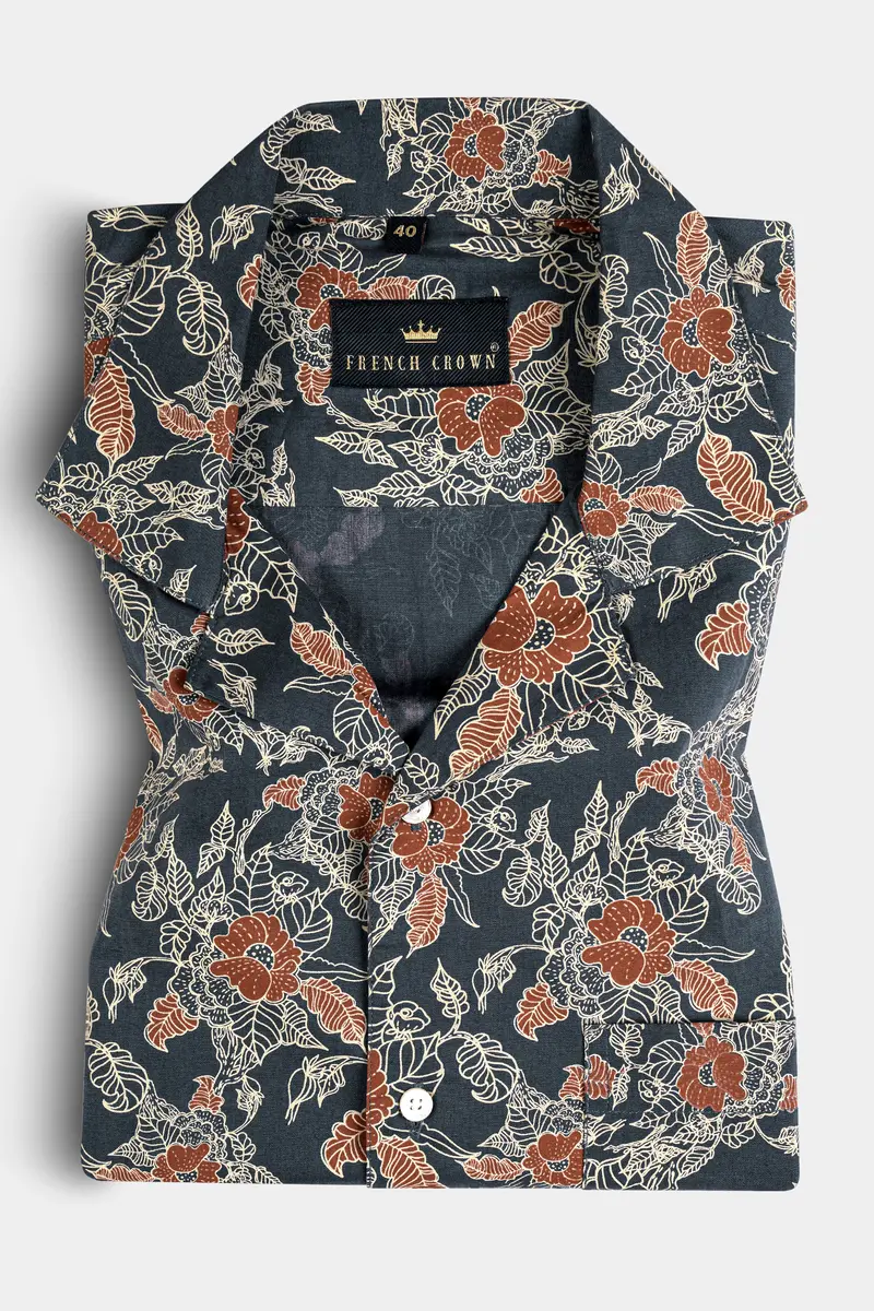 Iridium Gray Floral Printed Premium Cotton Shirt 5