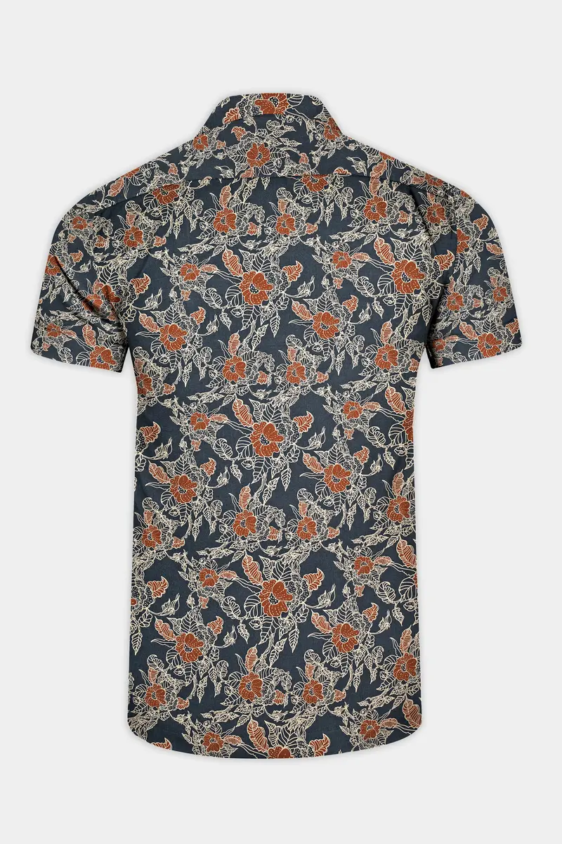 Iridium Gray Floral Printed Premium Cotton Shirt 6
