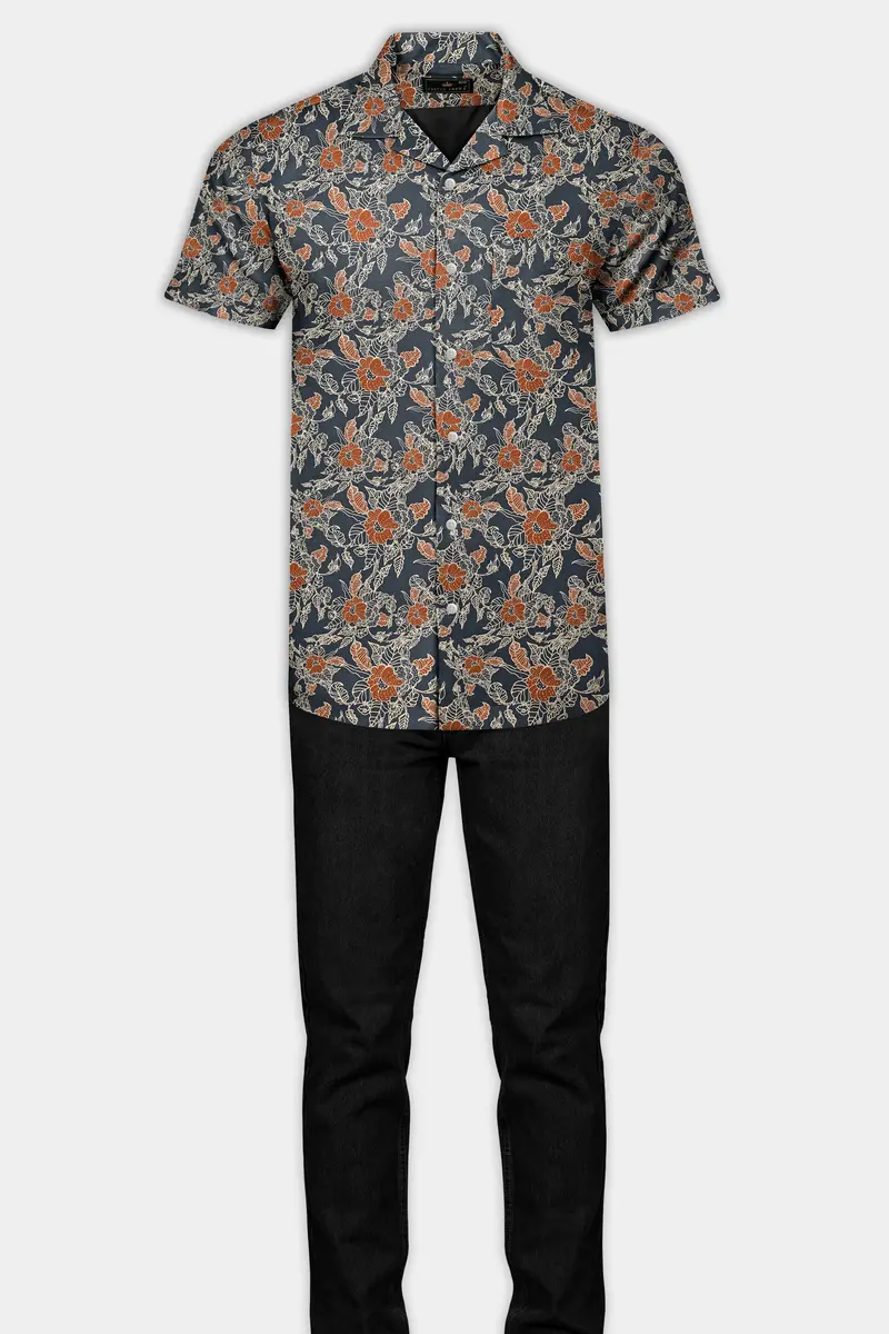 Iridium Gray Floral Printed Premium Cotton Shirt 7