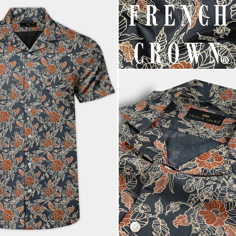 Iridium Gray Floral Printed Premium Cotton Shirt 8