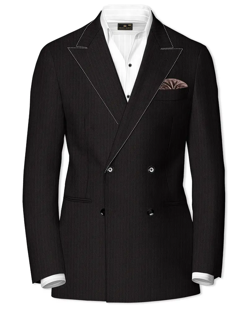 Iridium Gray Hand Stitched Lapels Wool Rich Double Breasted Designer Blazer 1