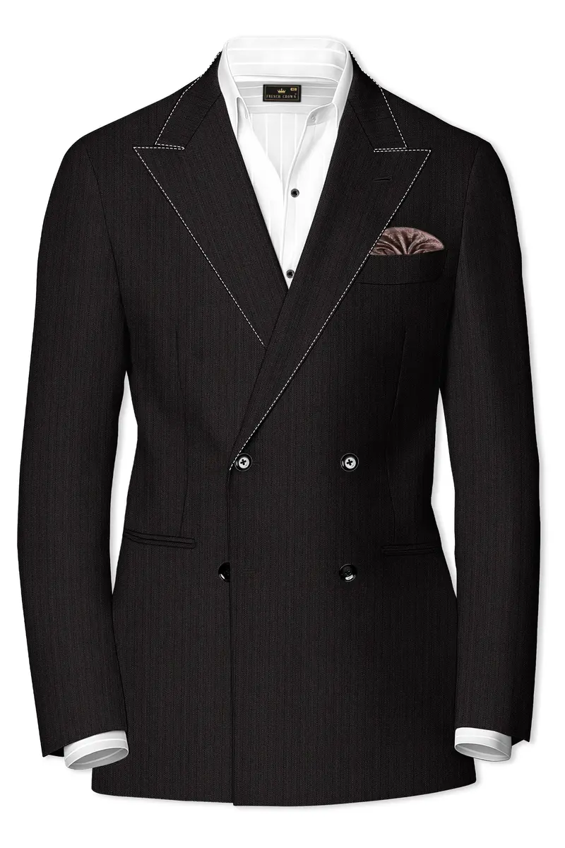 Iridium Gray Hand Stitched Lapels Wool Rich Double Breasted Designer Blazer 2