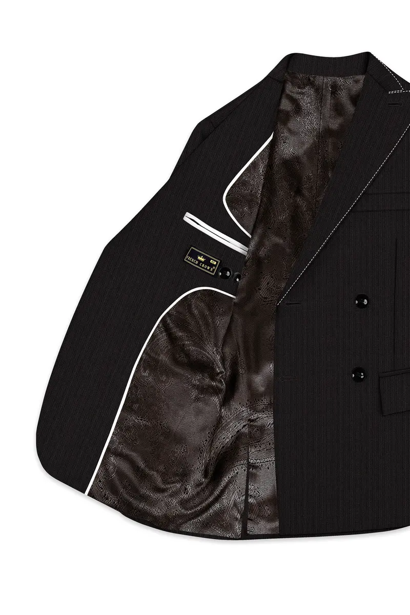 Iridium Gray Hand Stitched Lapels Wool Rich Double Breasted Designer Blazer 5
