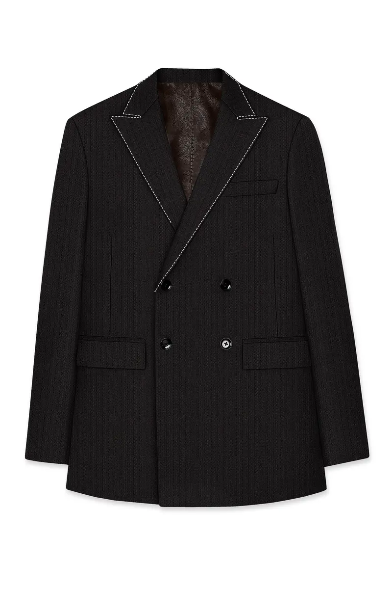 Iridium Gray Hand Stitched Lapels Wool Rich Double Breasted Designer Blazer 7