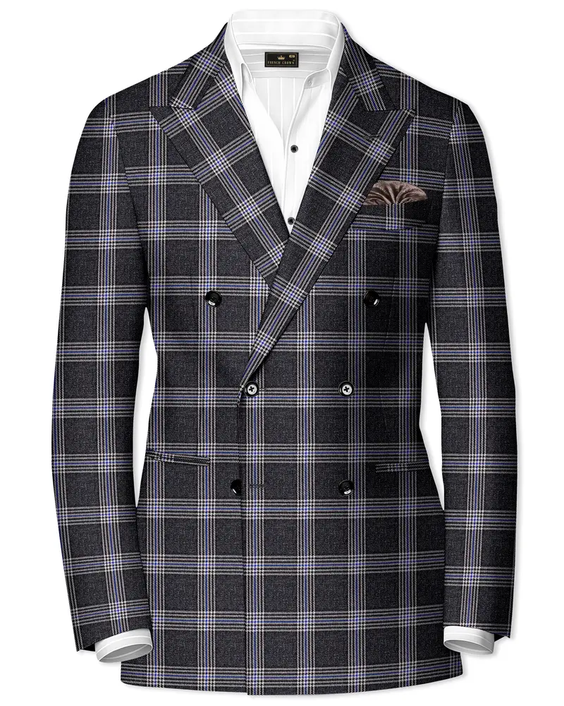 Iridium Gray Plaid Tweed Double Breasted Blazer 1