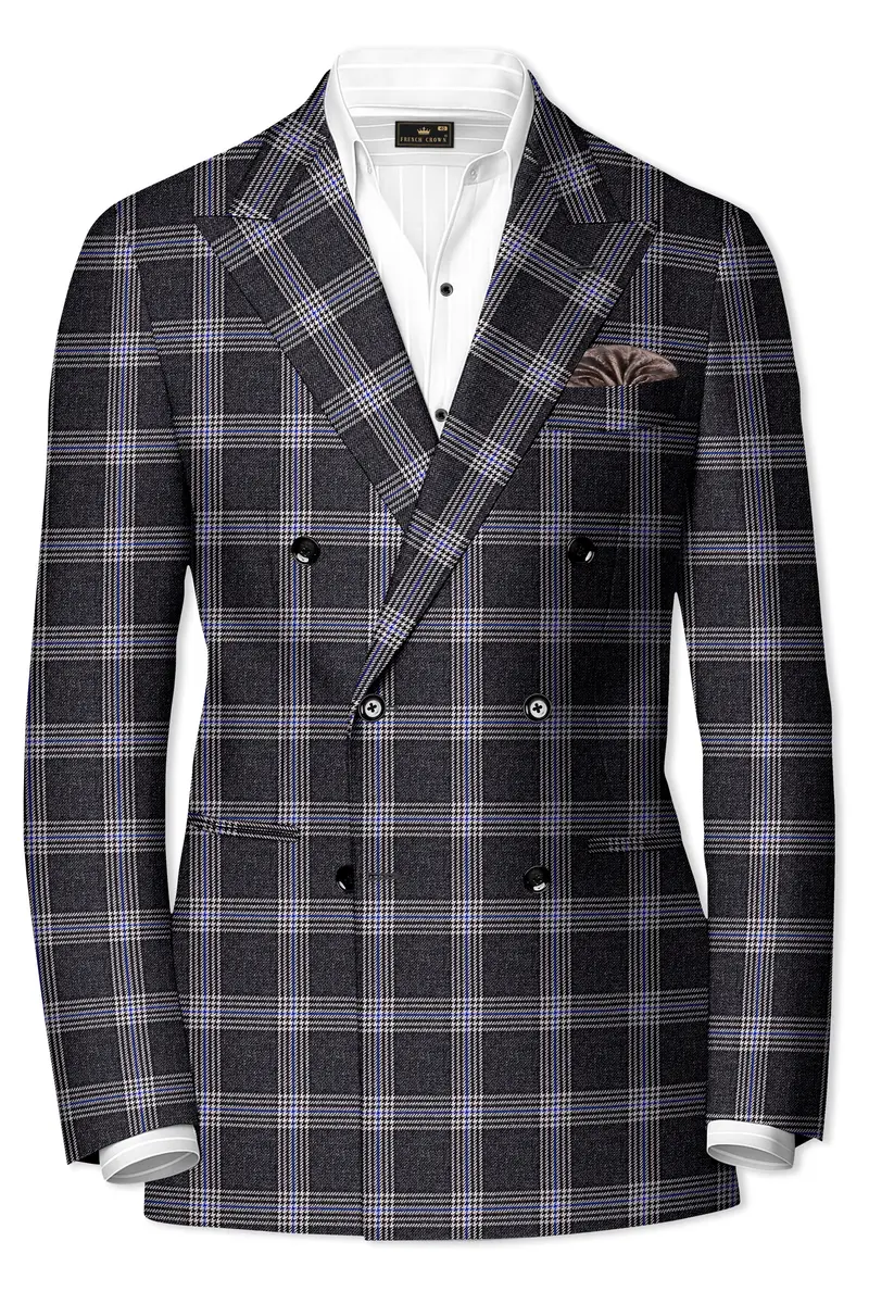 Iridium Gray Plaid Tweed Double Breasted Blazer 2