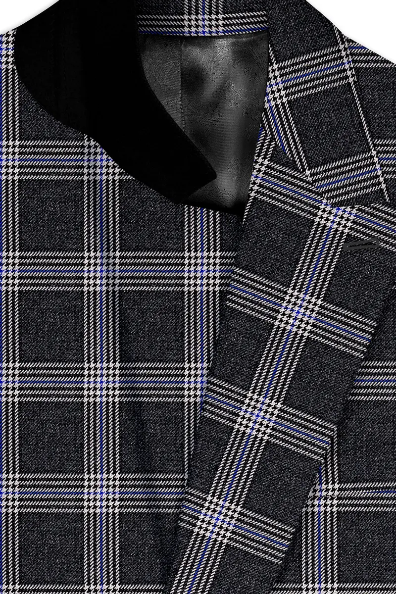 Iridium Gray Plaid Tweed Double Breasted Blazer 4