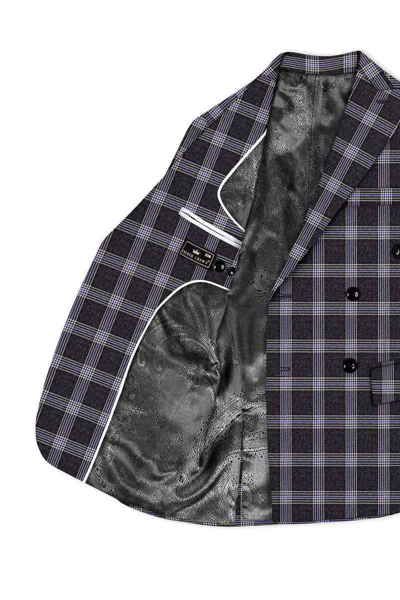 Iridium Gray Plaid Tweed Double Breasted Blazer 5