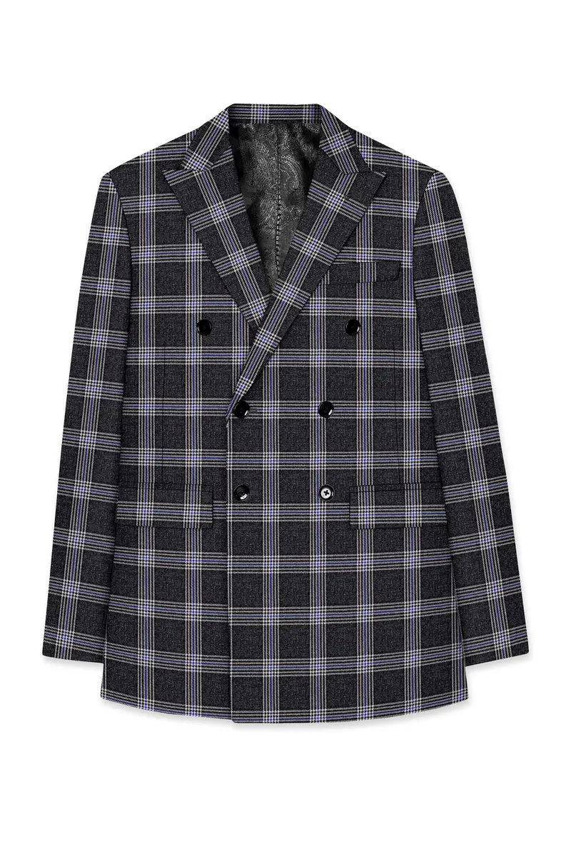 Iridium Gray Plaid Tweed Double Breasted Blazer 7