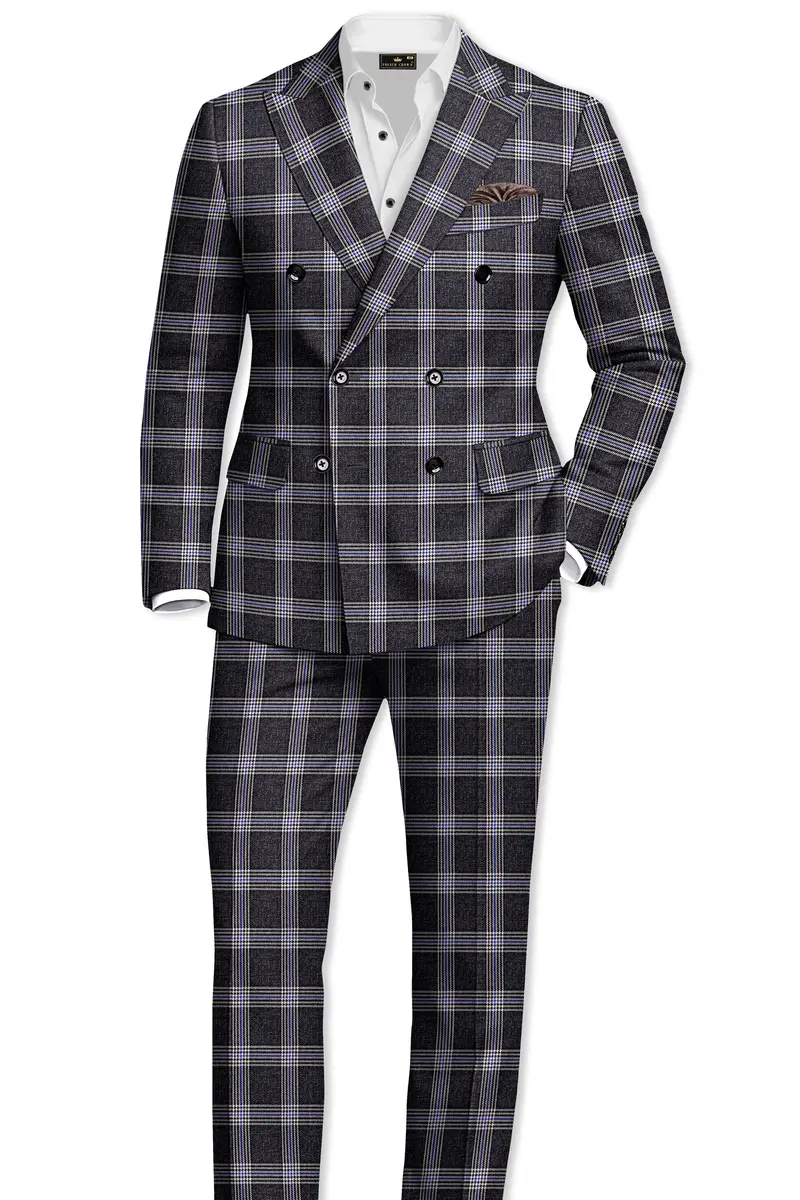 Iridium Gray Plaid Tweed Double Breasted Blazer 9