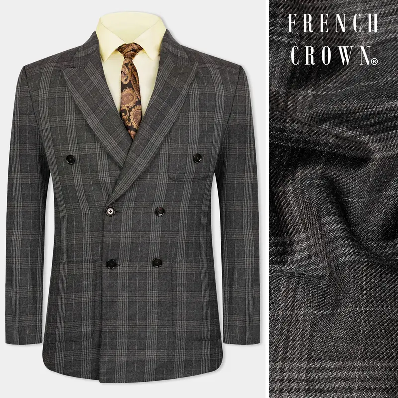 Iridium Gray Plaid Tweed Double Breasted Sports Blazer 1
