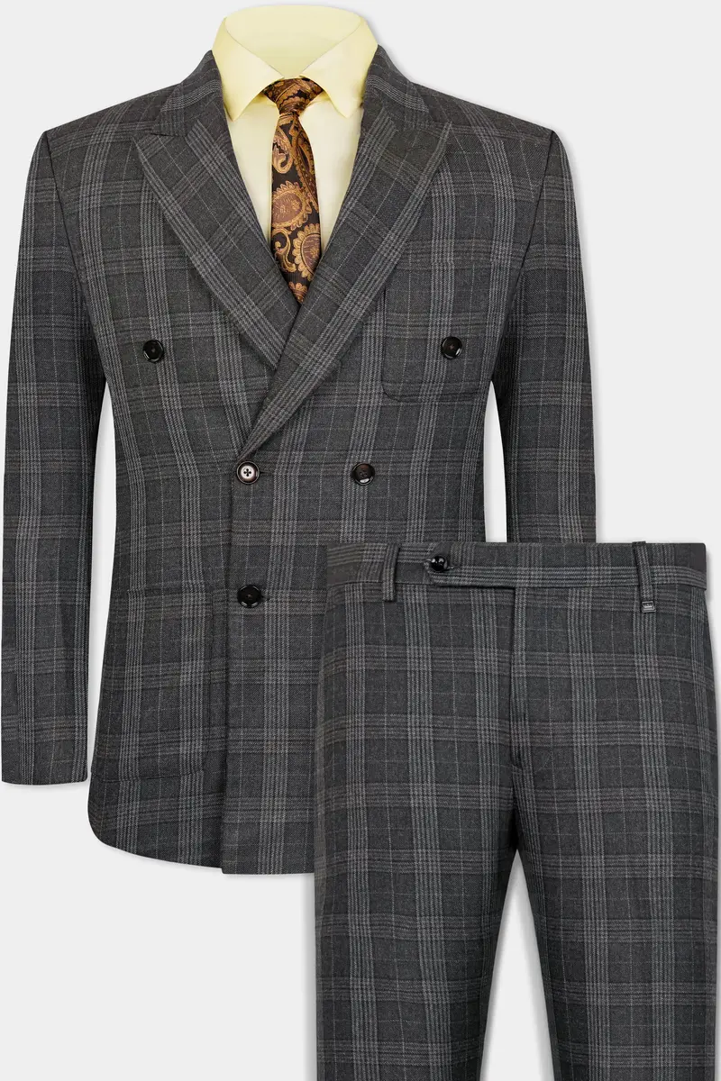 Iridium Gray Plaid Tweed Double Breasted Sports Suit 2