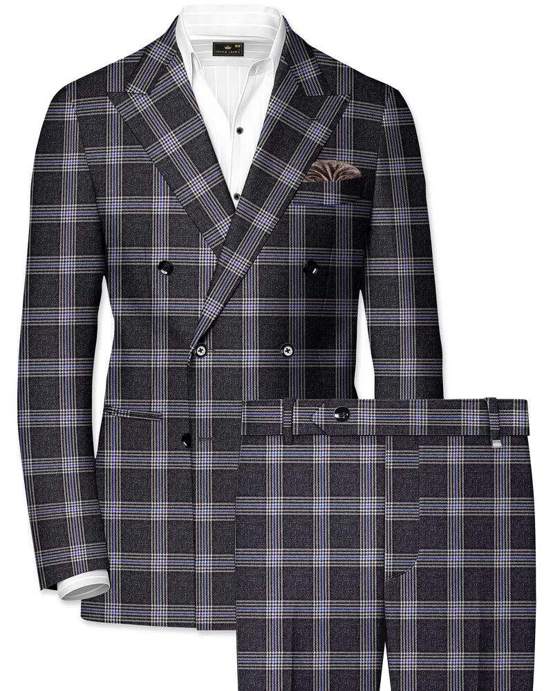 Iridium Gray Plaid Tweed Double Breasted Suit 1