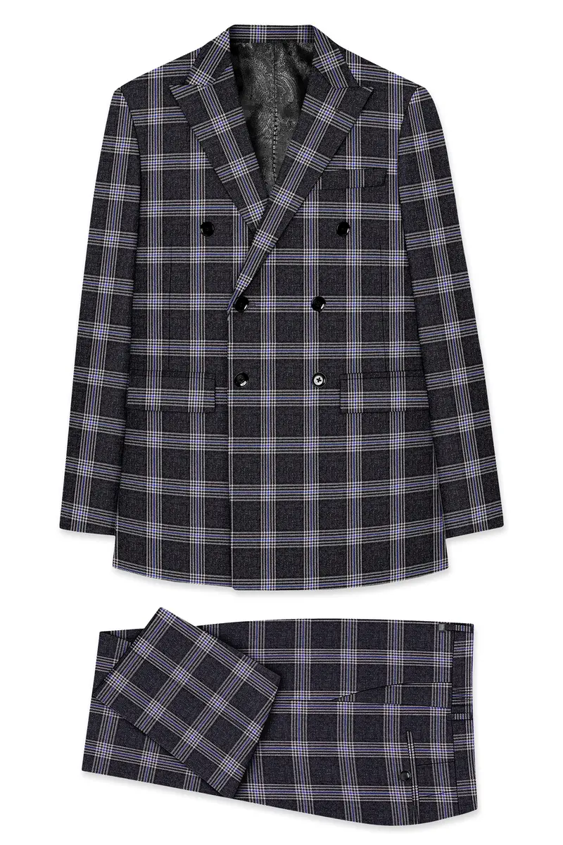 Iridium Gray Plaid Tweed Double Breasted Suit 11