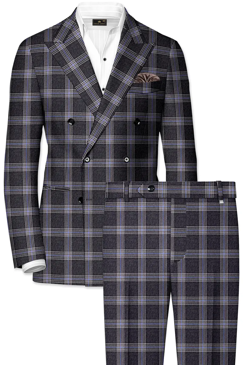 Iridium Gray Plaid Tweed Double Breasted Suit 2