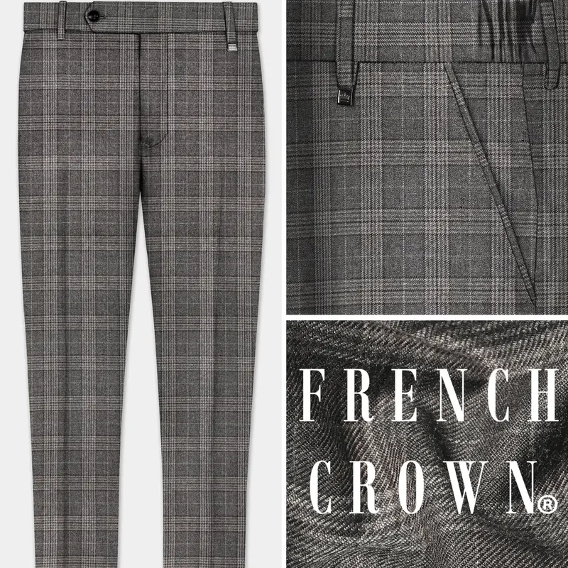 Iridium Gray Plaid Tweed Stretchable Waistband Pant 1