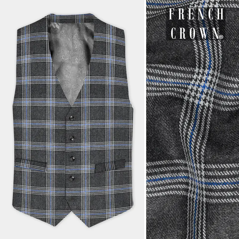 Iridium Gray Plaid Tweed Waistcoat 1