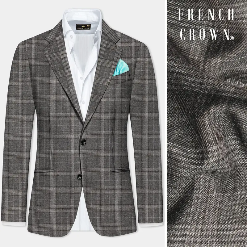 Iridium Gray Plaid Tweed Wool Blend Single Breasted Blazer 1
