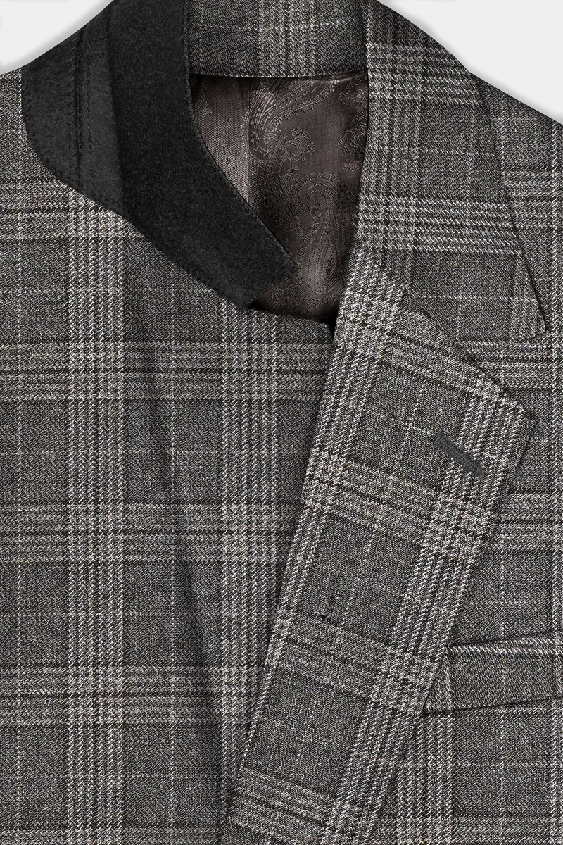 Iridium Gray Plaid Tweed Wool Blend Single Breasted Blazer 4