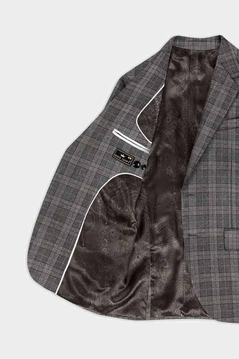 Iridium Gray Plaid Tweed Wool Blend Single Breasted Blazer 5