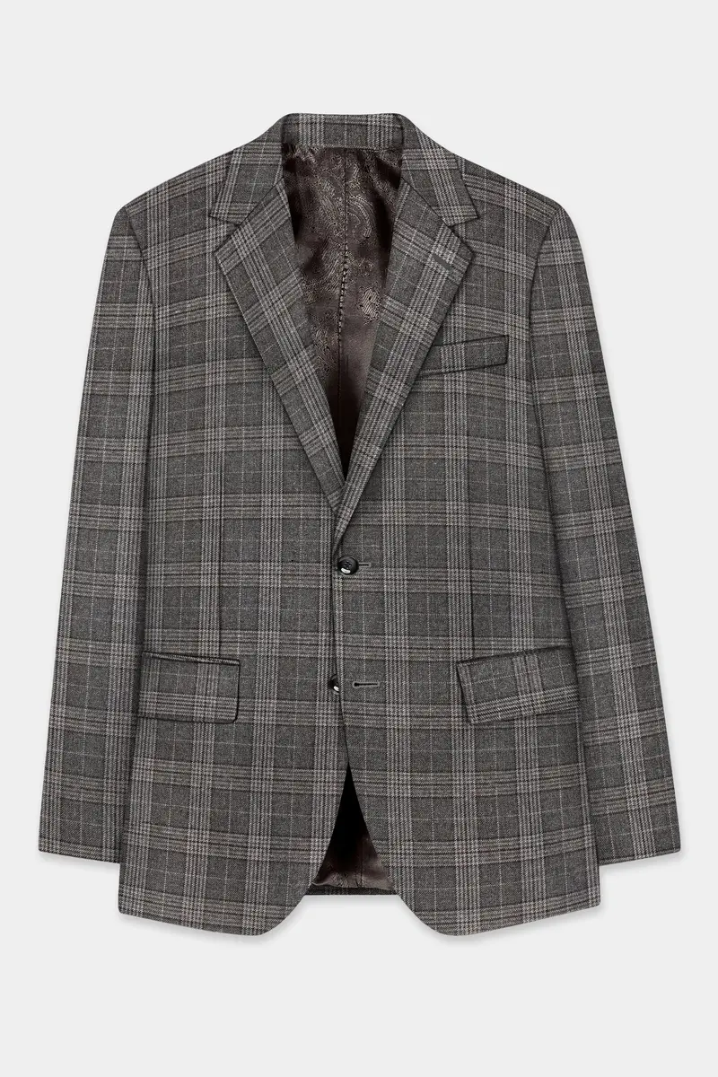 Iridium Gray Plaid Tweed Wool Blend Single Breasted Blazer 7
