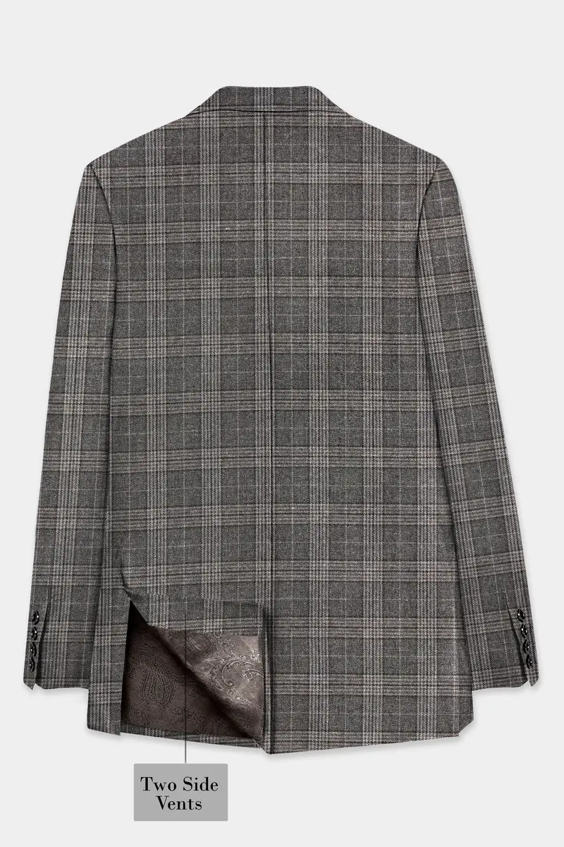 Iridium Gray Plaid Tweed Wool Blend Single Breasted Blazer 8