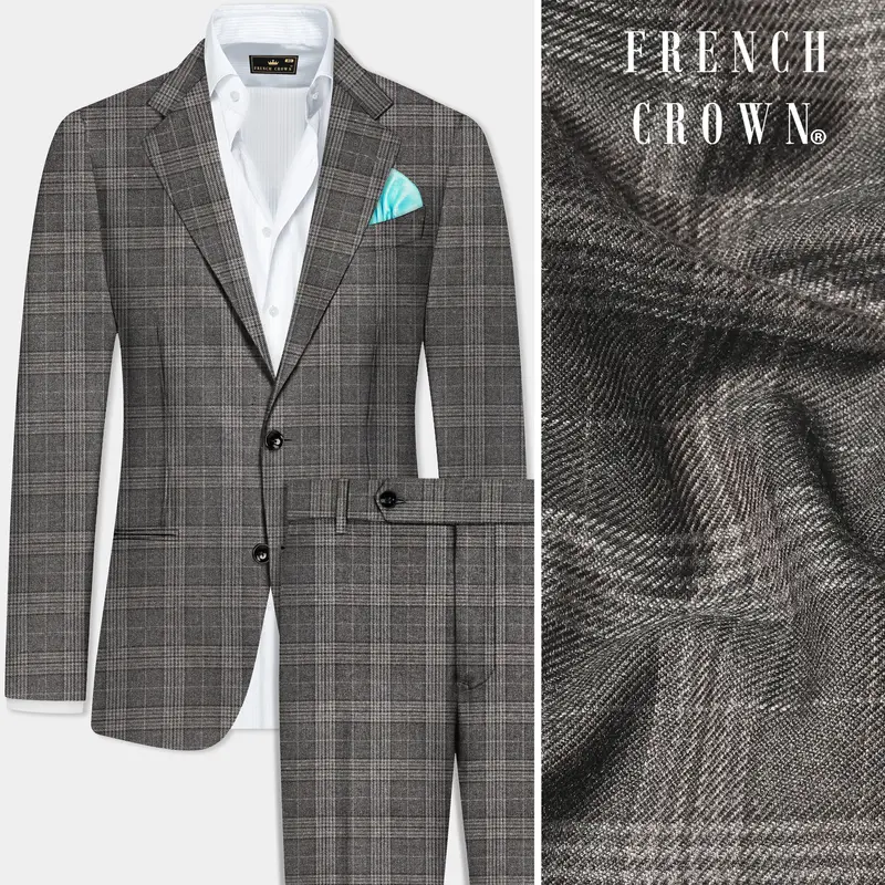 Iridium Gray Plaid Tweed Wool Blend Single Breasted Suit 1