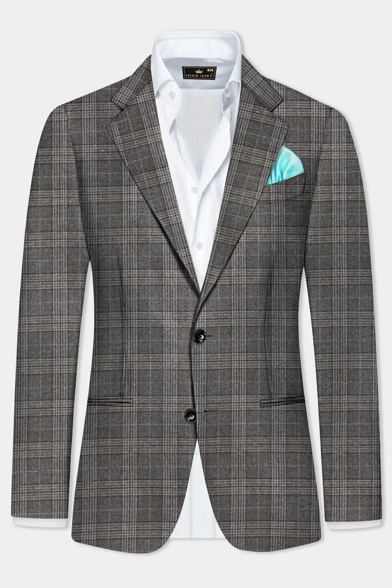 Iridium Gray Plaid Tweed Wool Blend Single Breasted Suit 10