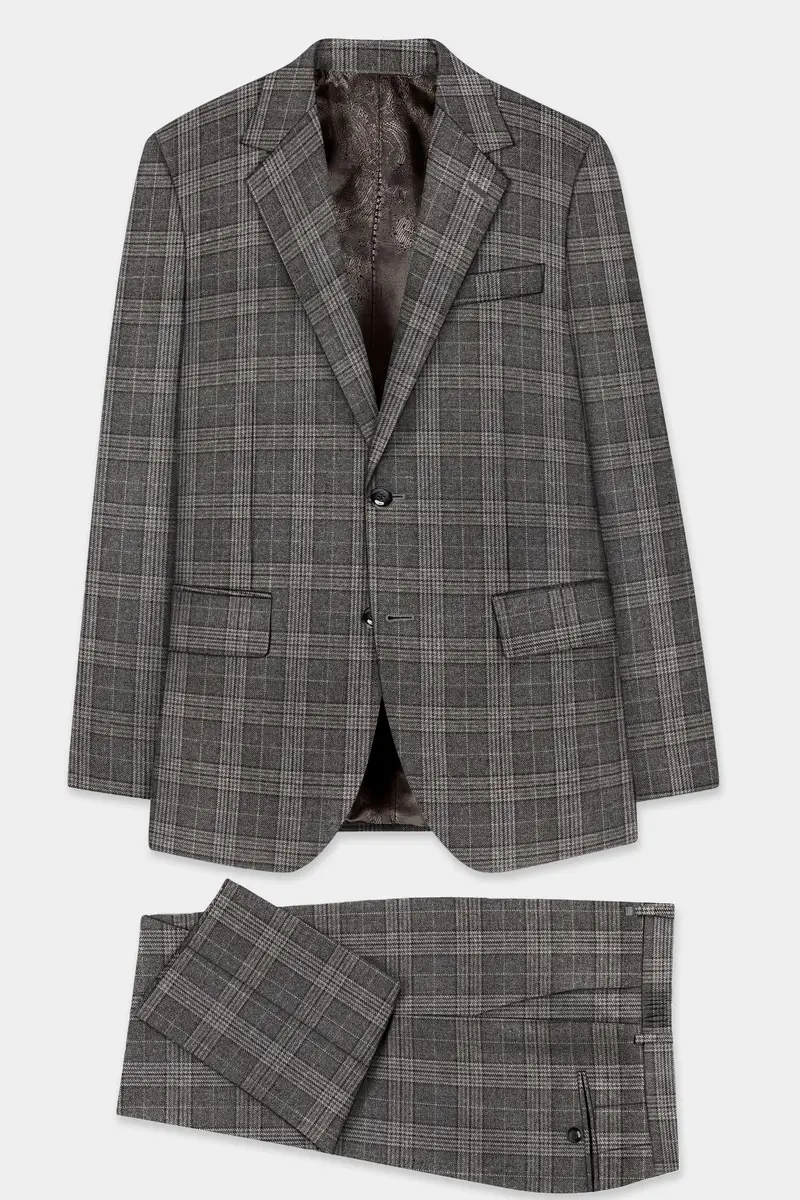 Iridium Gray Plaid Tweed Wool Blend Single Breasted Suit 11