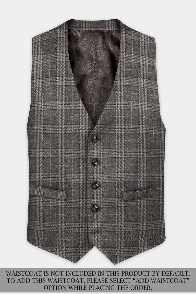 Iridium Gray Plaid Tweed Wool Blend Single Breasted Suit 16