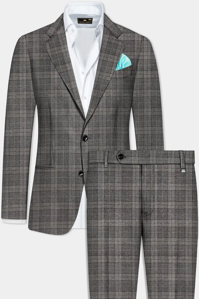 Iridium Gray Plaid Tweed Wool Blend Single Breasted Suit 2