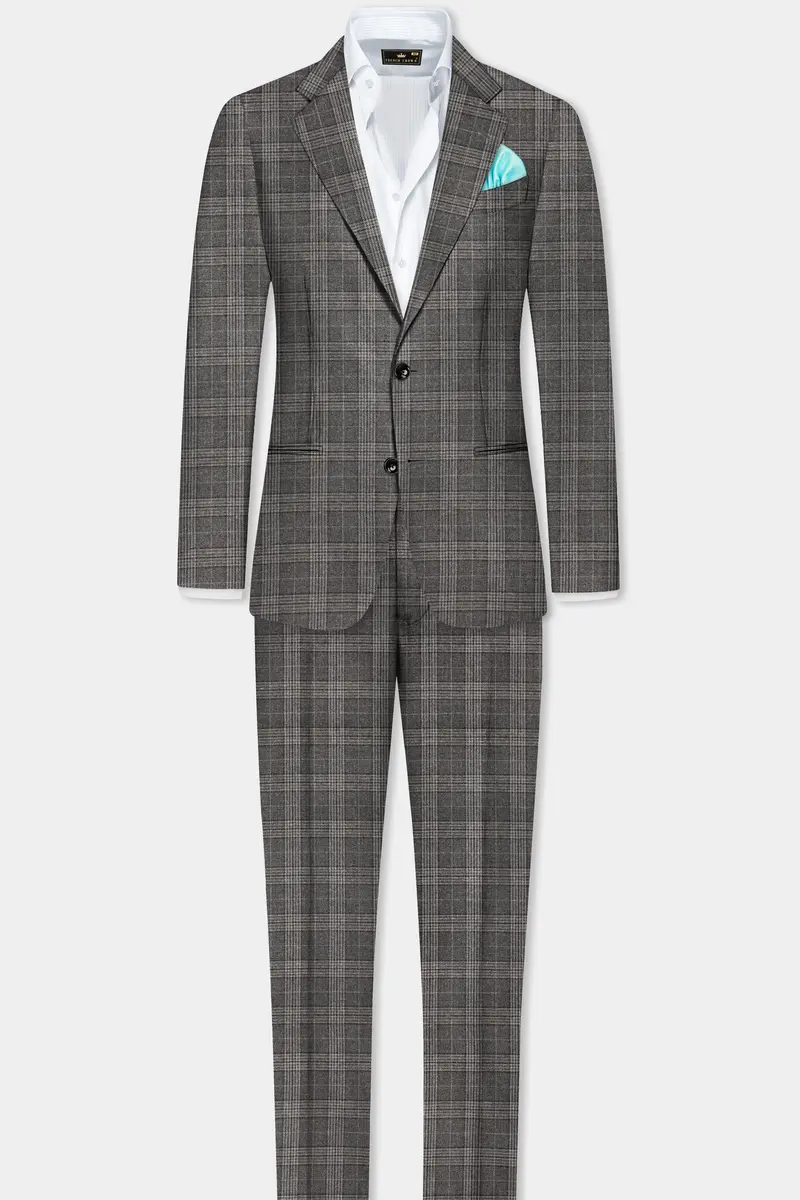 Iridium Gray Plaid Tweed Wool Blend Single Breasted Suit 4