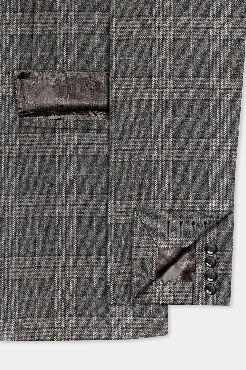 Iridium Gray Plaid Tweed Wool Blend Single Breasted Suit 7