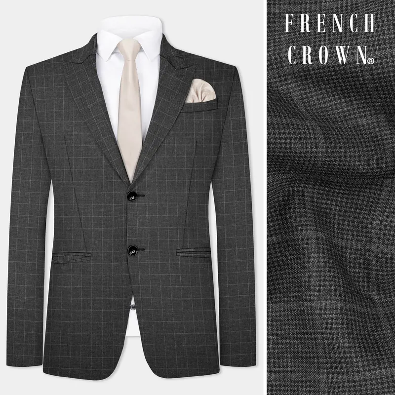 Iridium Gray Plaid Wool Blend Single Breasted Blazer 1