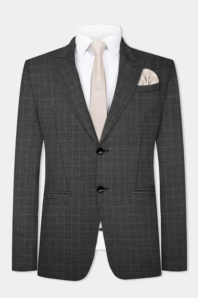 Iridium Gray Plaid Wool Blend Single Breasted Blazer 2
