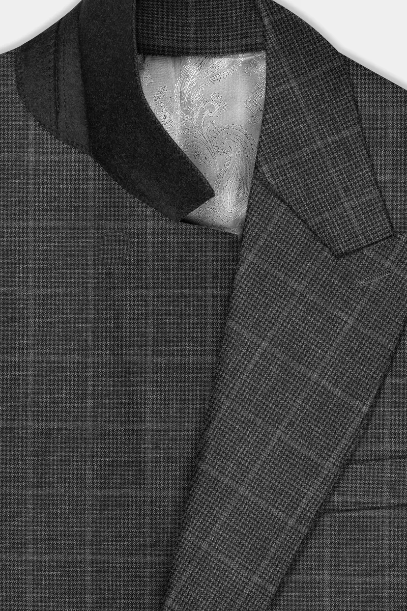 Iridium Gray Plaid Wool Blend Single Breasted Blazer 4