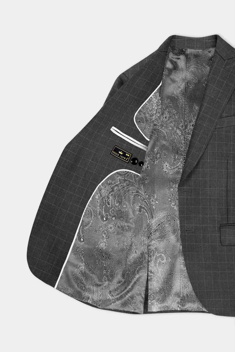 Iridium Gray Plaid Wool Blend Single Breasted Blazer 5
