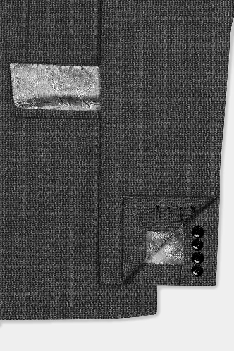 Iridium Gray Plaid Wool Blend Single Breasted Blazer 6