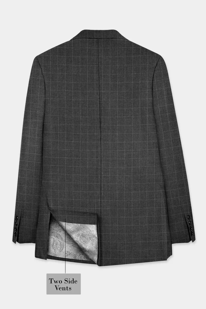 Iridium Gray Plaid Wool Blend Single Breasted Blazer 8