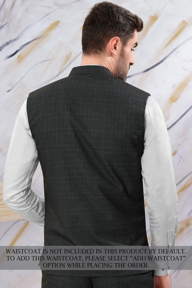 Iridium Gray Subtle Checkered Wool Rich Cross Placket Bandhgala Suit 10